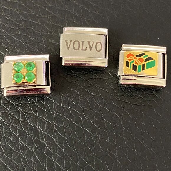 3  Vintage Italian Stainless Steel 9MM Charms - Volvo, May 4 Gem, Wrapped Gift - Picture 13 of 13